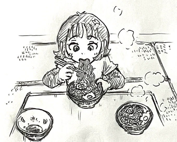 こってりラーメンというのを初めて食べたのは18くらいの頃だったか…
1990年前後ですが…まだその当時今みたいに背脂ガッツリ系のこってりラーメンの店というのはほとんど無かったんでその美味さに感動したの覚えてます。
絵は銀河鉄道999の鉄郎がラーメン食べてるコマを見て落書きしました🚂💨 