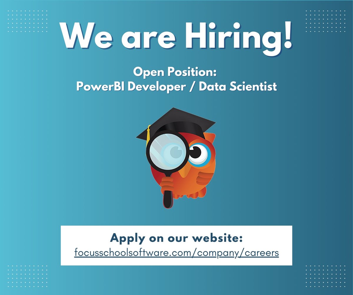Focus School Software is seeking a talented PowerBI Developer / Data Scientist to join our innovative team! Work on analytics that empower educators to make data-driven decisions and impact student success.

📩 Apply now: focusschoolsoftware.hire.trakstar.com/jobs/fk0vor9?s…