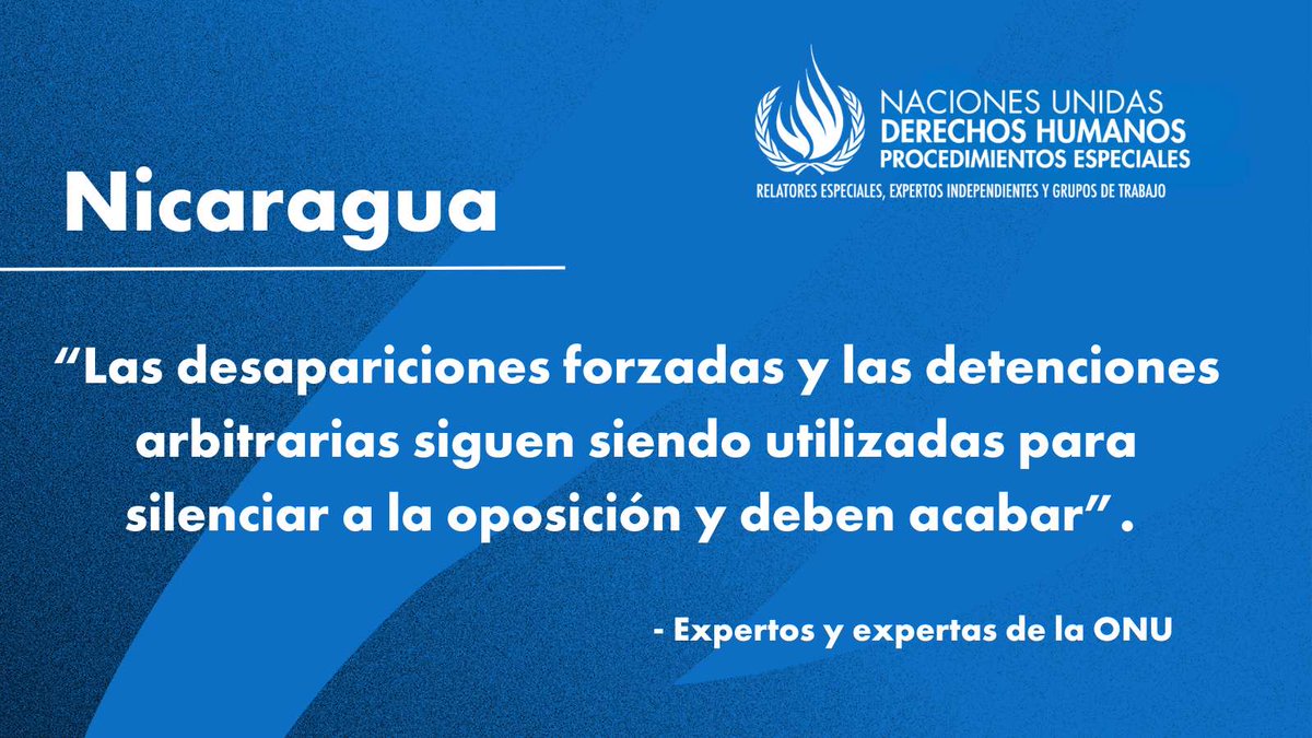 #Nicaragua - Expertos y expertas de <a href="/UN_HRC/">UN Human Rights Council</a>  instaron hoy a las autoridades de Nicaragua a liberar a las personas detenidas por sus críticas sobre la deteriorada situación de derechos humanos en el país y a informar de inmediato a sus familiares y abogados sobre su paradero.