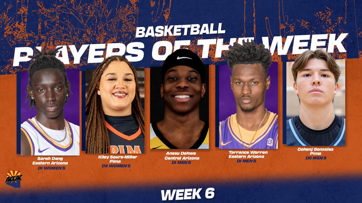 ACCAC Basketball Players of the Week - Week 6

➡️Deng shoots 80% from 3
➡️Sours-Miller earns third honor
➡️Dehwe totals 54 points
➡️Warren goes 17-for-26 from field
➡️Gonzales pours in 36 vs Glendale