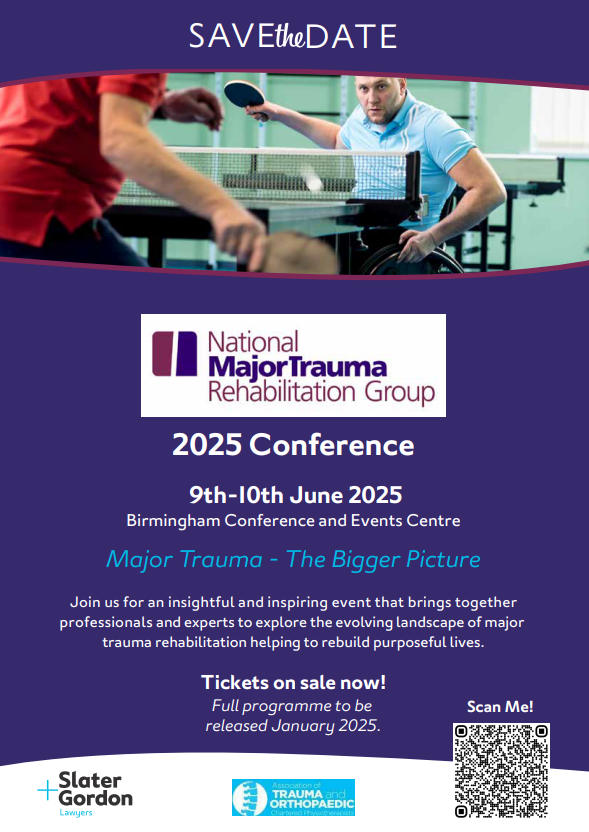 We are pleased to announce in 2025 we will be headline sponsoring the National Major Trauma Rehabilitation Group Conference, focusing on Major Trauma – The Bigger Picture.
<a href="/NMTRG1/">NMTRG</a>
<a href="/NCMTRNUK/">National Children’s Major Trauma Rehab Network</a>