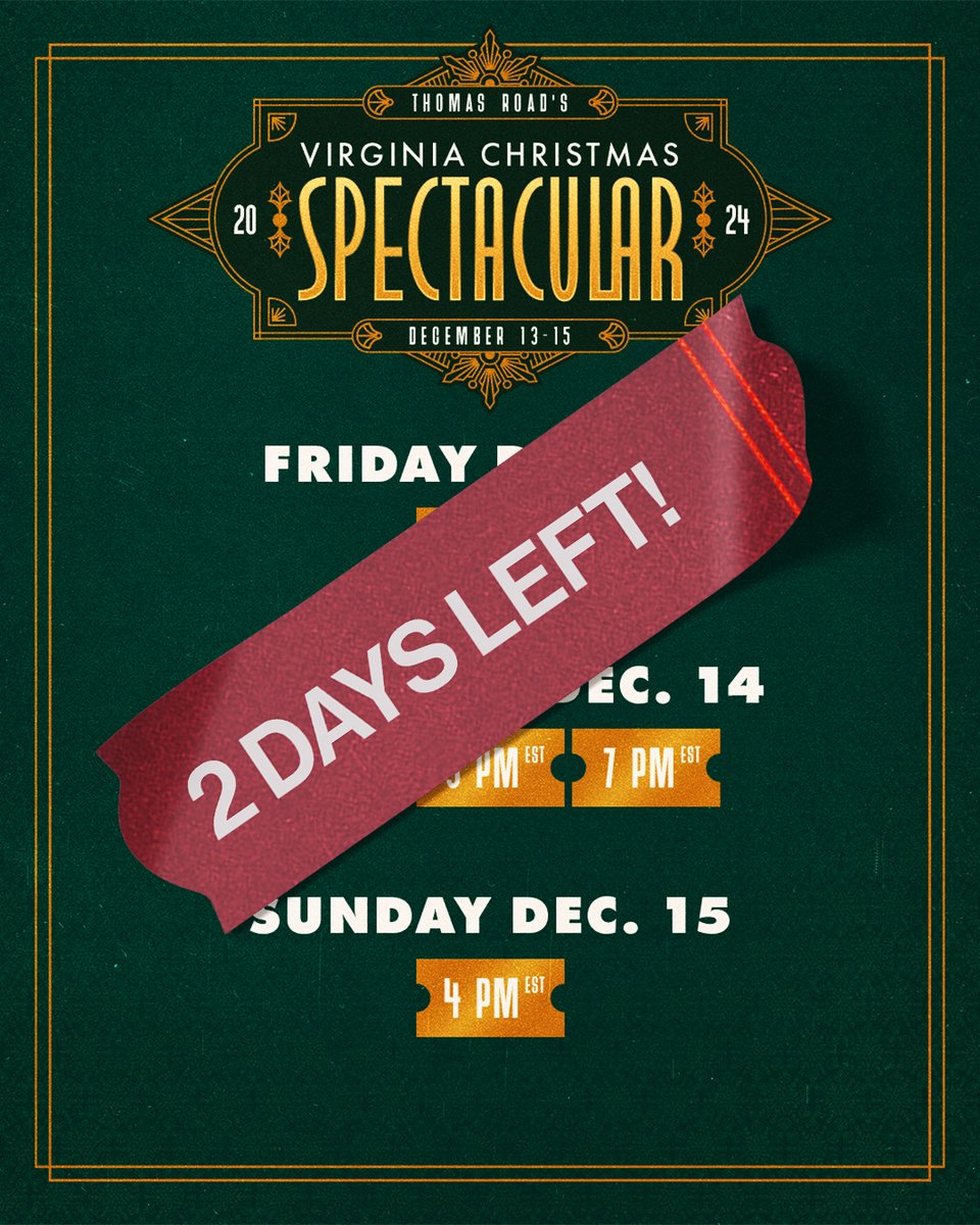 DON'T FORGET YOUR VCS TICKETS! 2 Days left, snag yours today! thomasroad.org/vcs