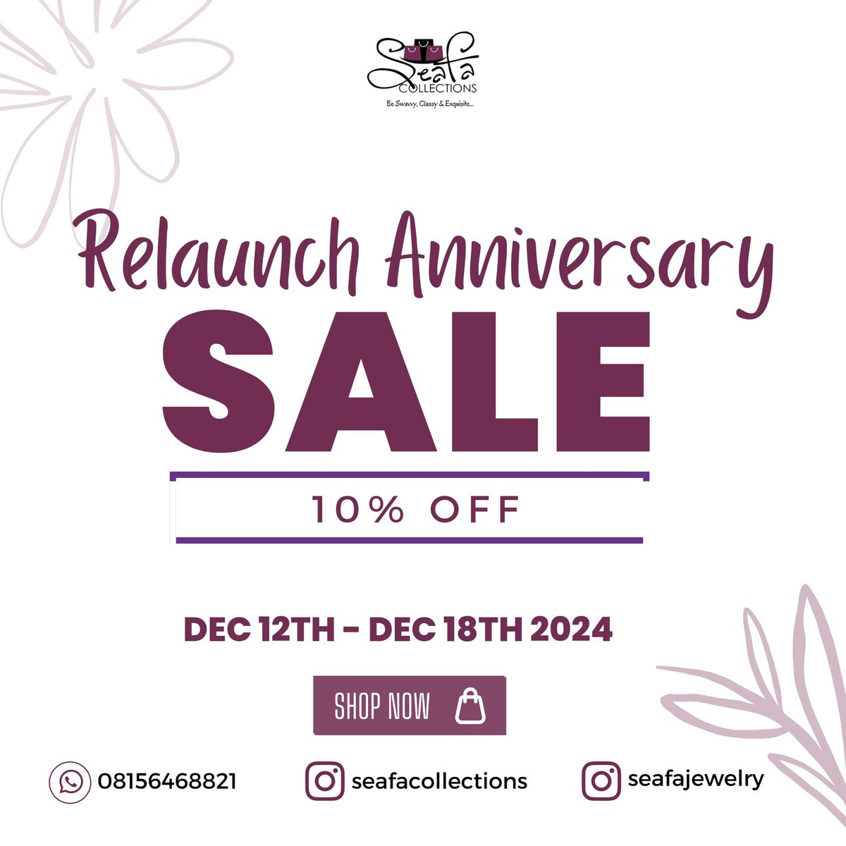 SeaFaCollection's tweet photo. We did it! One year ago, we relaunched with a new vision. Now, we're celebrating with 10% OFF all orders! Join the party!
#SeaFaCollections #JewelrySale #Shopnow #Discount #FashionJewelry #JewelrystoreinLagos #nontarnishjewelryinLagos #discountsaleinLagos https://t.co/nlxga8kslm