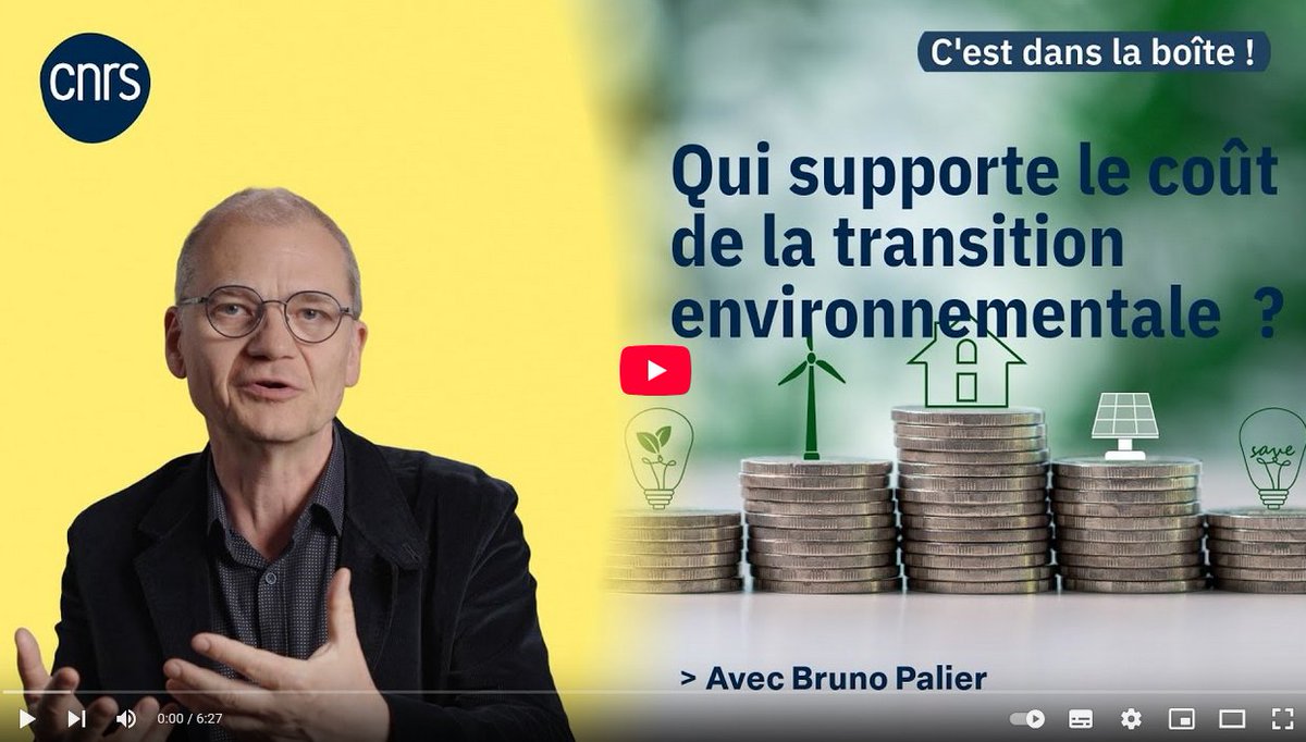 📽️Sur qui repose(nt) le(s) coût(s) socio-économique(s) des transformations environnementales ? 
Qui risque d'y perdre et pourquoi ? 
Réponses en vidéo de <a href="/BPalier/">Bruno Palier</a>, directeur de recherche <a href="/CNRSshs/">CNRS Sciences humaines & sociales</a> au CEE.
Une interview produite par <a href="/CNRS_Villejuif/">CNRS Île-de-France Villejuif</a> 
youtube.com/watch?v=_Rxivz…