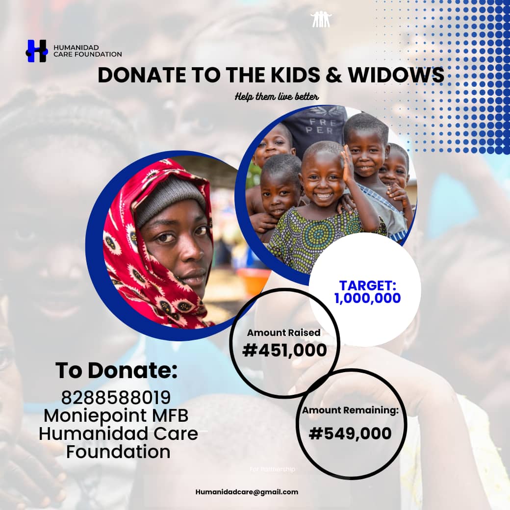 Humanidadcare's tweet image. We are so close to achieving our goals, and with your help we have gotten over 45% of our target, let&apos;s continue to provide support for this cause so as to bring joy to children and women this Christmas.
To donate:
8288588019
Moniepoint MFB
Humanidad Care foundation.
#ProjectHope