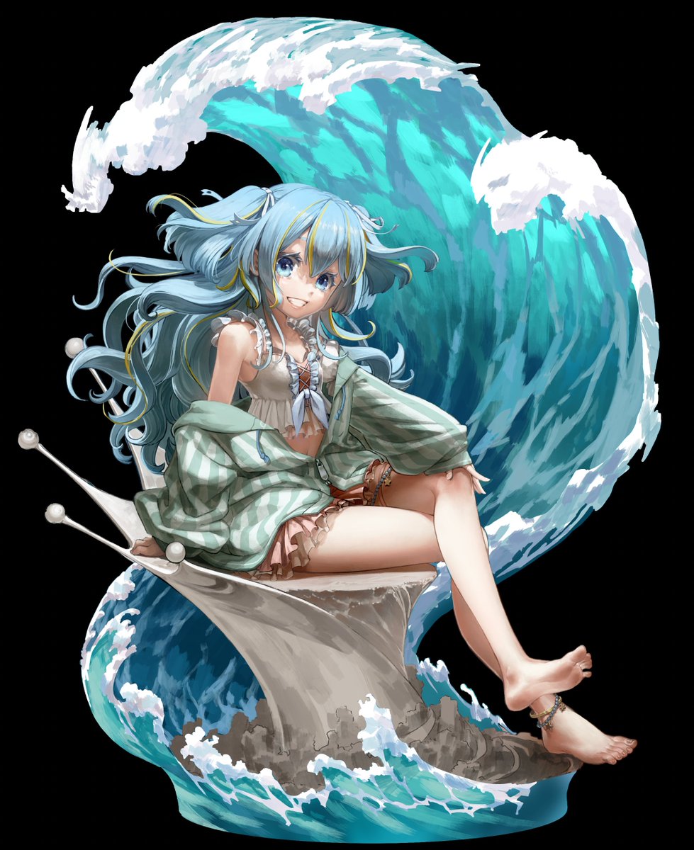 「夏頃に描いてた妄想フィギュア!波に大体色乗せ終えた今から描き込み 」|ベカサク@背景屋のイラスト