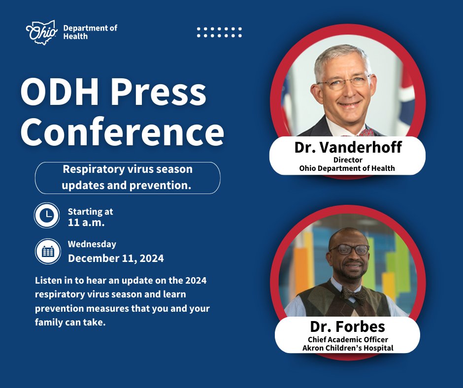 Ohio Dept of Health (@ohdeptofhealth) on Twitter photo Tune in to hear Director Vanderhoff discuss respiratory viruses and prevention with Dr. Forbes from <a href="/AkronChildrens/">Akron Children's</a>. Starting at 11! 👉🏽 bit.ly/41uyEIW Tune in to hear Director Vanderhoff discuss respiratory viruses and prevention with Dr. Forbes from <a href="/AkronChildrens/">Akron Children's</a>. Starting at 11! 👉🏽 bit.ly/41uyEIW