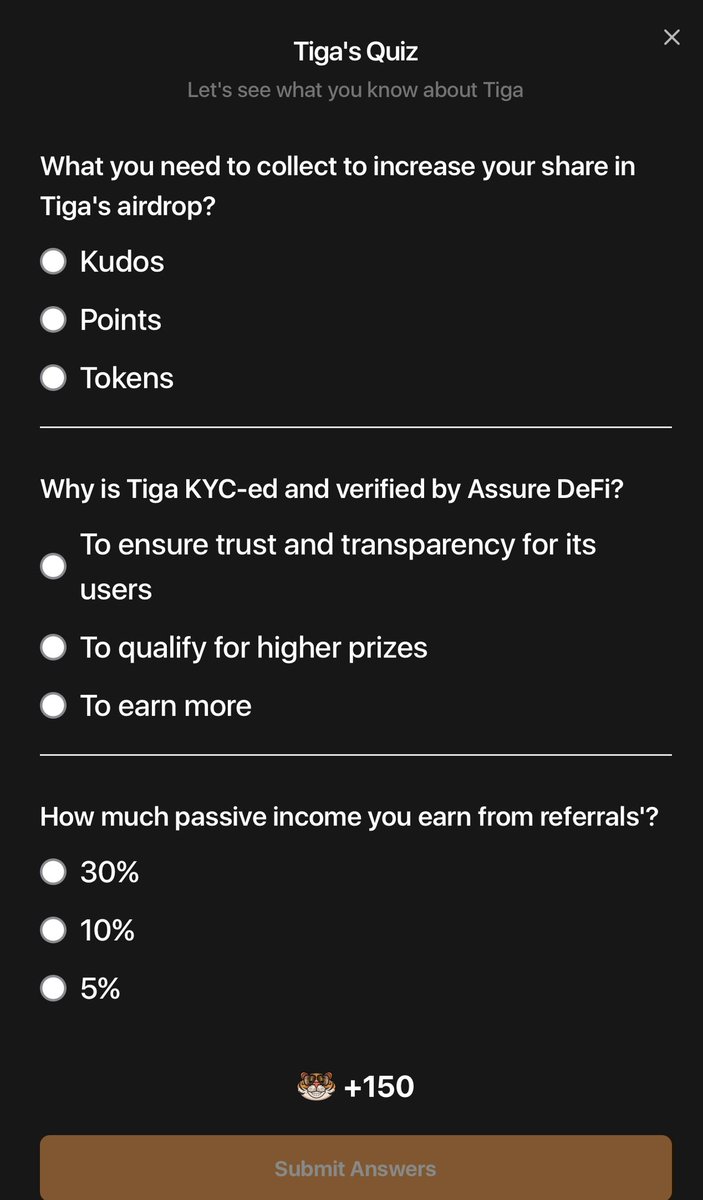 🧠 Think you know TIGA? Prove it and win!

The new TIGA Quiz is LIVE!

✅Open Tiga Spin App
✅Go to Daily Missions and open Tiga Quiz
✅ Answer questions about TIGA
✅ Earn 50 Credits for every correct answer!

It’s time to flex your knowledge and stack those credits. Ready to