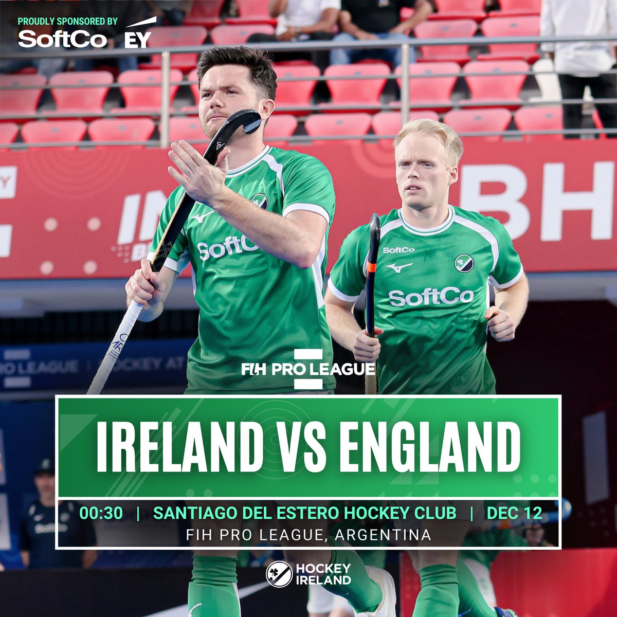 FIH PRO LEAGUE: IRELAND VS ENGLAND ☘️

A HUGE clash kicks off our lads’ 2024/25 FIH Pro League campaign. The team will face England tonight at 00:30 Irish Time in Argentina. 

Watch the team live by visiting fih.hockey, and make sure to follow our socials to stay up