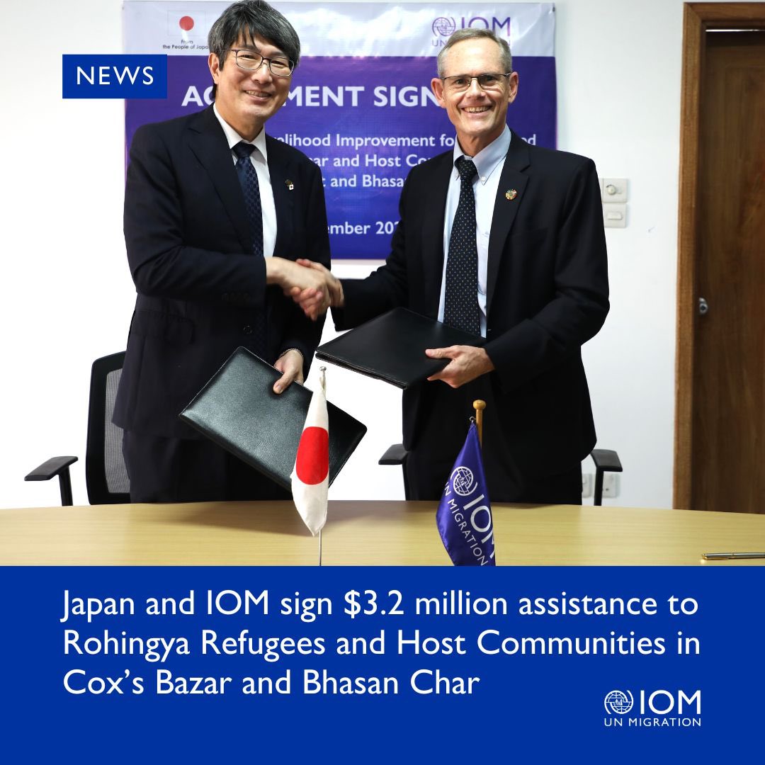 IOMBangladesh's tweet photo. 📢 @UNmigration & @japan 🇯🇵 join hands to support the #Rohingya #refugees & host communities in Cox’s Bazar & Bhasan Char 🇧🇩.
🔗 Learn more: ⬇️⬇️
https://t.co/zrkh1kgWU8 https://t.co/38vpjMrJAV