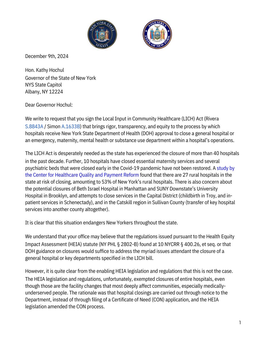 JoAnneSimonBK52's tweet photo. When a hospital closes, it’s more than a building shutting down—it’s cutting off a lifeline. @NYSenatorRivera &amp; our colleagues sent a letter urging @GovKathyHochul to sign the LICH Act. 

If NY is serious about mental health, maternity, &amp; health care, sign LICH. https://t.co/h3Hmaw6nlq