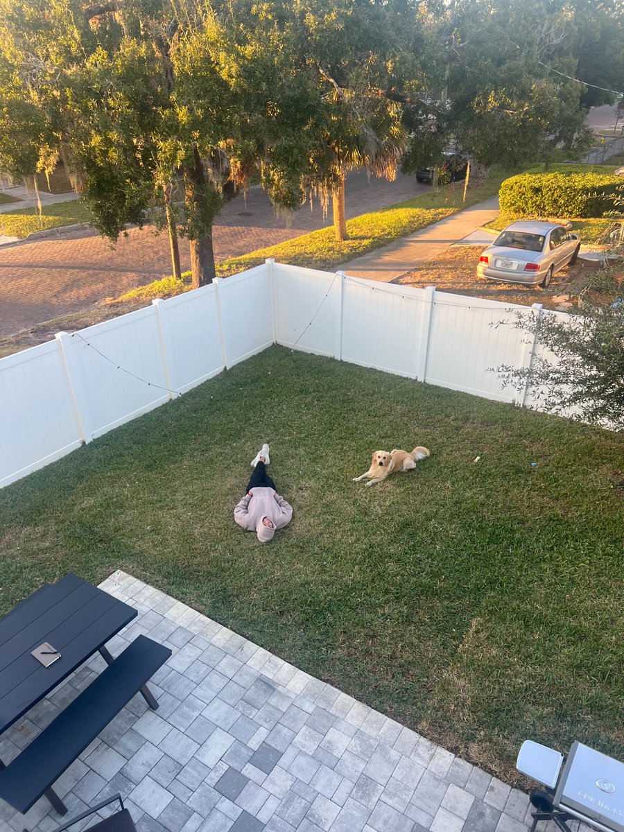 My fiancee looked out the window and found me like this last week

Every few days I'll lay in the grass and meditate

Usually in the afternoons

I close my eyes and listen to life around me

Or I simply look up at the sky and the watch the world around me

Watch birds fly by.