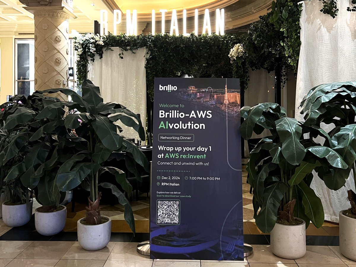 BrillioGlobal's tweet image. And that’s a wrap for Brillio #AIvolution at #AWSReInvent 2024! We had a lovely time exchanging ideas with our partners and industry peers around Brillio’s GenAI-powered AWS solutions for cloud migration, modernization, and more.
Here is a glimpse of our networking dinner at AWS…