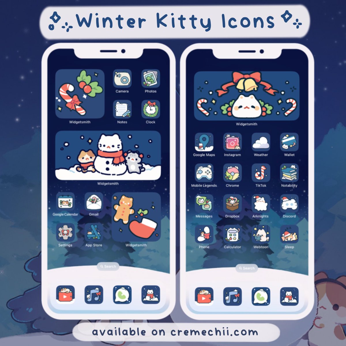 Hi everyone! I made a pack for this season, here are some Winter kitty icons! 🐱❄️