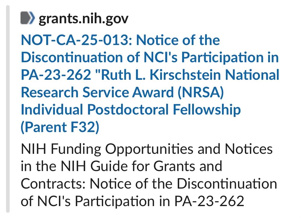 The @NCICancerBio is discontinuing the F32 postdoctoral fellowship. Is there a backstory here?