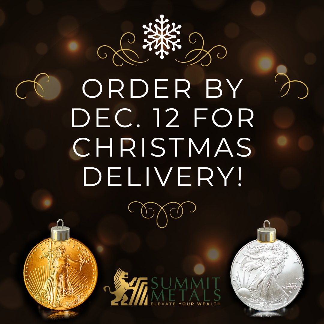 Summit_Metals's tweet photo. Order Now for Christmas Delivery!

ACH orders need 6 business days before shipping (3 days for credit cards) so order by the 12th to ensure your gifts arrive by Christmas!

#HolidayShopping #PreciousMetals #SummitMetals https://t.co/s85QlcDYw7