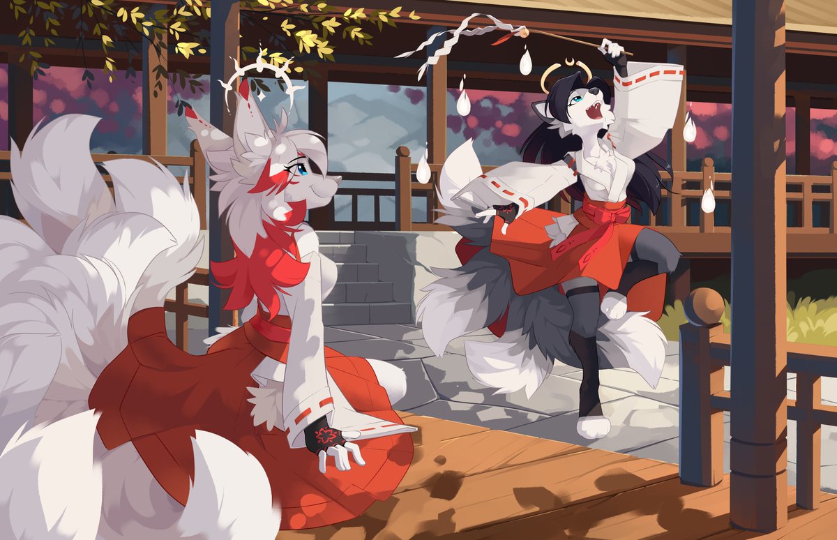 New drawing for <a href="/Gunnleiv/">Gunnleiv</a> 
Eiko and Kuzunoha take turns performing a magical dance)