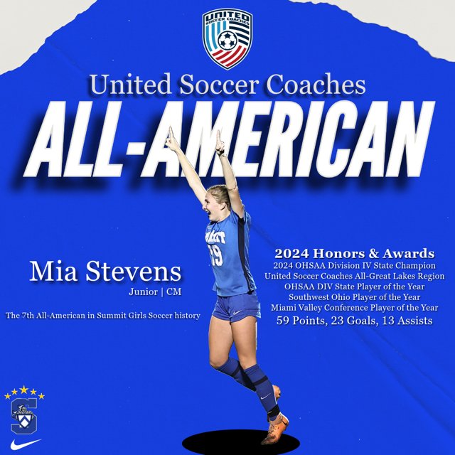 Summit Girls Soccer (@scdgirlssoccer) on Twitter photo Junior Mia Stevens is an All-American!
<a href="/SCDAthletics/">Summit Athletics</a> <a href="/ADDennis24/">Gregory Dennis</a> <a href="/SummitCDS/">Summit Country Day</a> <a href="/UnitedCoaches/">United Soccer Coaches</a> Junior Mia Stevens is an All-American!
<a href="/SCDAthletics/">Summit Athletics</a> <a href="/ADDennis24/">Gregory Dennis</a> <a href="/SummitCDS/">Summit Country Day</a> <a href="/UnitedCoaches/">United Soccer Coaches</a>
