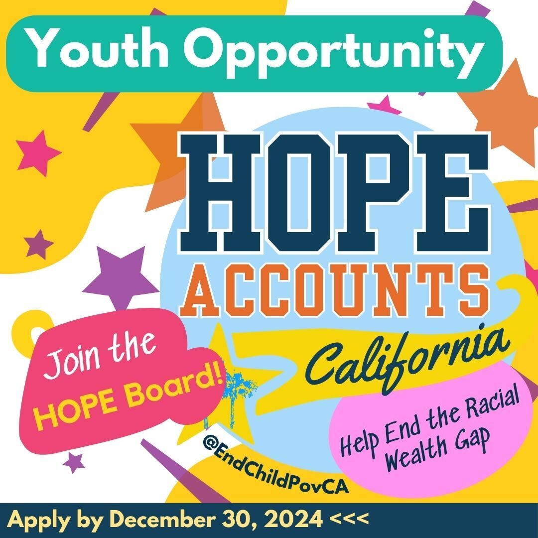 RosenbergFound's tweet photo. .@EndChildPovCA is looking for current or former foster youth or youth who lost a loved one to COVID to join their HOPE for Children Trust Account Program Board and help make lasting change! 

Learn more &amp; apply by December 30: https://t.co/pMUmSFjEvK https://t.co/MZ6HsbaPCS