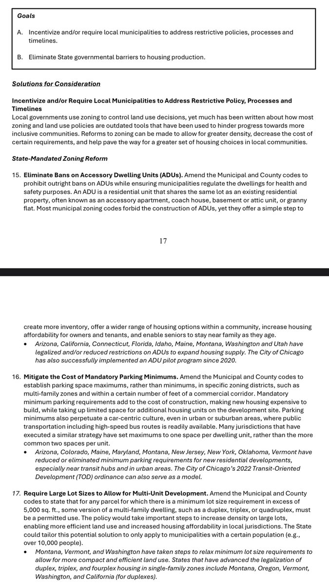IL is considering implementing “innovative housing solutions” including:

-eliminating bans on ADUs
-turning parking minimums into parking maximums (!) in multifamily zones
-requiring any lot over 5,000 sq ft to allow for multi-unit development