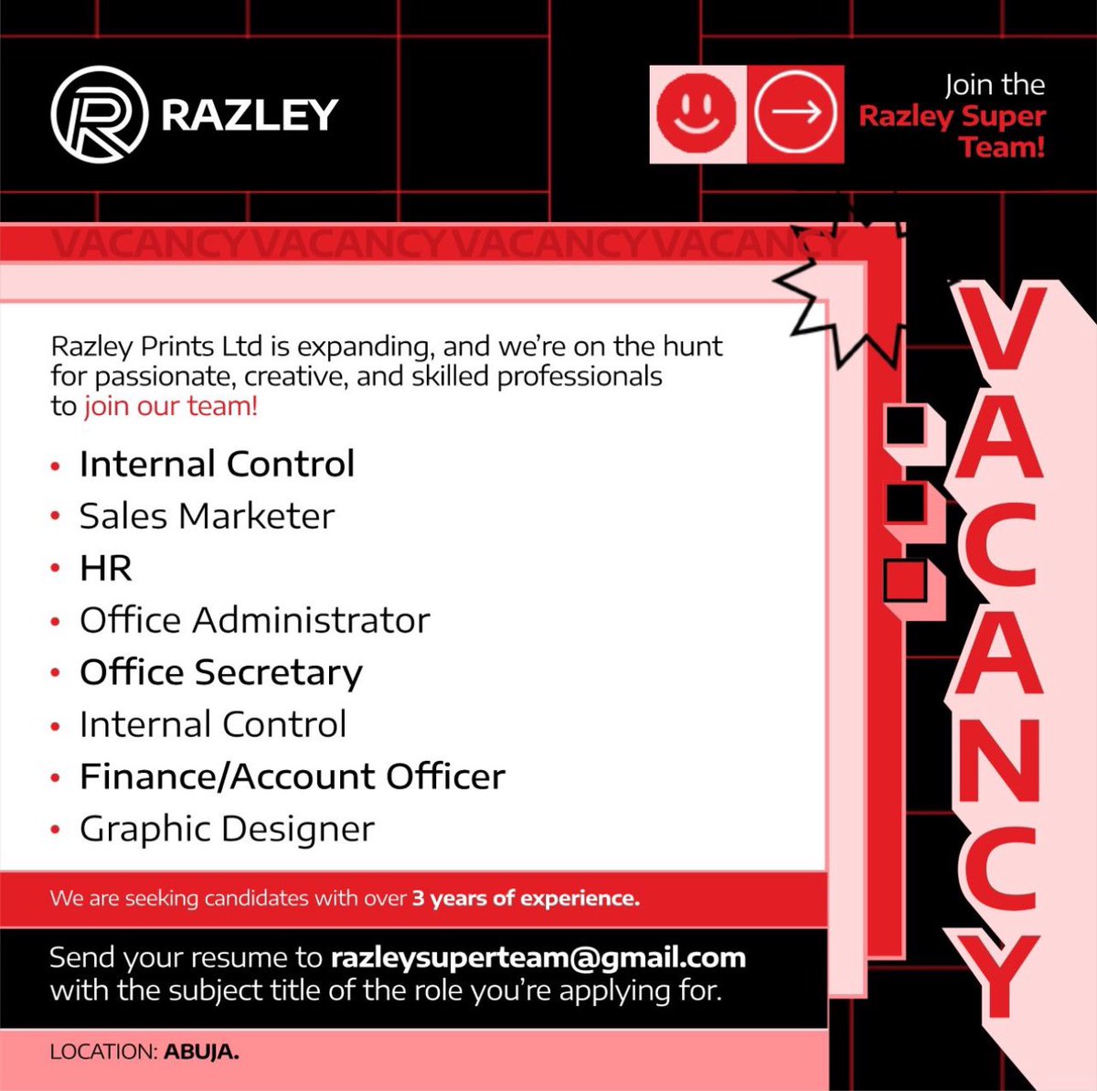 DAMIADENUGA's tweet image. VACANCY!!!

Pls RT, someone on your list might need this. 🙏🏻