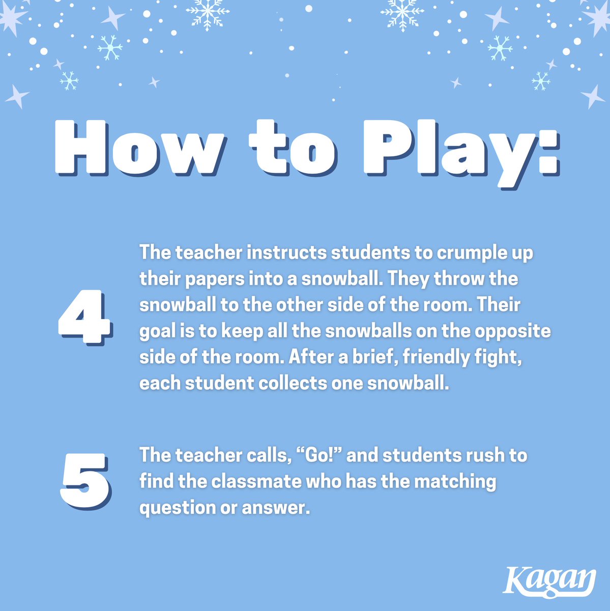 Kagan Publishing & Professional Development (@kaganonline) on Twitter photo Let it SNOW...ball ❄️ Looking for a fun and interactive way to energize your classroom during the winter season? The Snowball Kagan Structure gets students engaged, collaborating, and moving!
Pair up, write a question and answer, and get ready for an exciting snowball fight 🌨️ Let it SNOW...ball ❄️ Looking for a fun and interactive way to energize your classroom during the winter season? The Snowball Kagan Structure gets students engaged, collaborating, and moving!
Pair up, write a question and answer, and get ready for an exciting snowball fight 🌨️