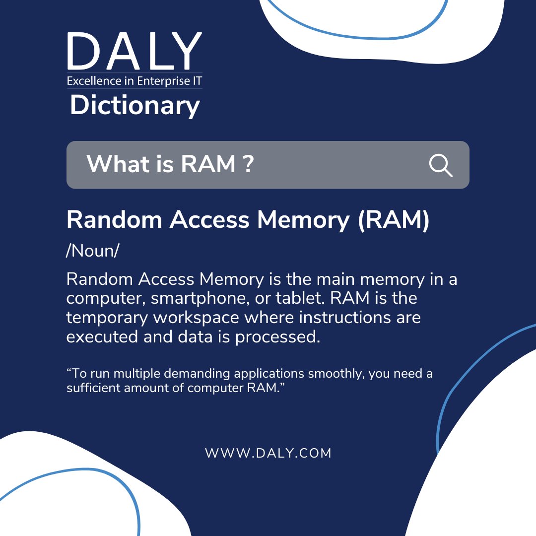 DALYComputers's tweet image. Everybody always hears about RAM when it comes to computers, but did you actually know what it means? Tip: if your computer keeps running out of storage, maybe you need more RAM
#RAM #RandomAccessMemory #ComputerMemory #TechJargon #TechDefinition #DALYComputers