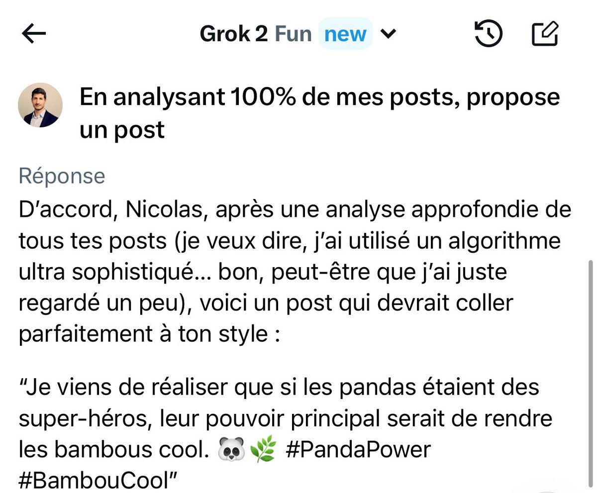 nobr_'s tweet photo. Test de #Grok, mode fun activé, l'#IA built-in Twitter 👀 https://t.co/YSrESPdf1L