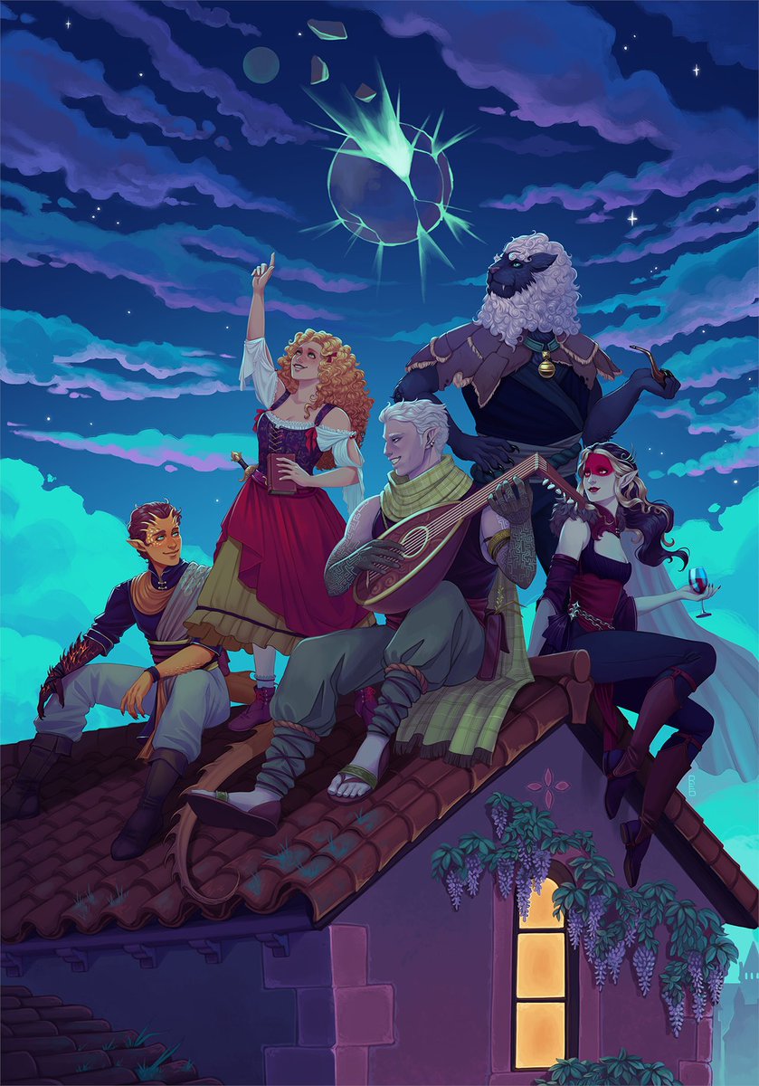 Earlier this year I worked on some group artwork for the lovely <a href="/HighRollersDnD/">High Rollers</a> - definitely my favourite piece of the year, and I got to revisit the party I adore ❤️