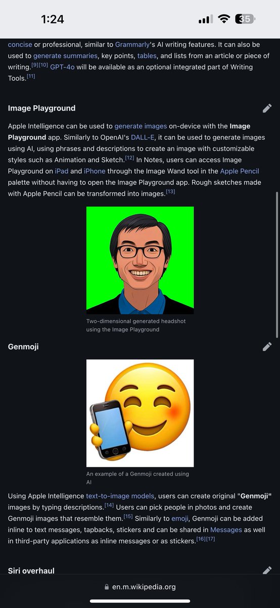 JaviLopez47's tweet photo. Ur on the Apple intelligence Wiki bruh @plainrocktweets https://t.co/liDu3ZwIKV