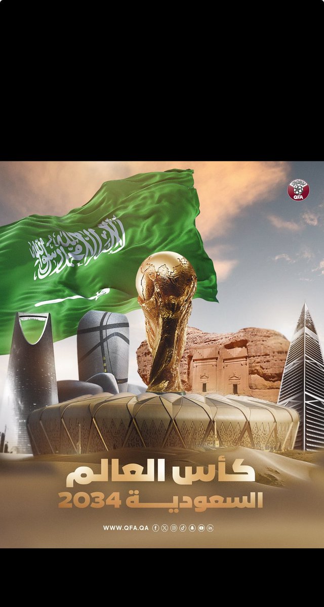 MBalshatti_'s tweet photo. رسمياً:  المونديال 2034 في السعودية 🇸🇦 
المستحيل ليس سعودياً 
مبروك للمملكة العربية السعودية هذا الانجاز التاريخي

#كاس_العالم_2034 https://t.co/IXwF63J8Gt