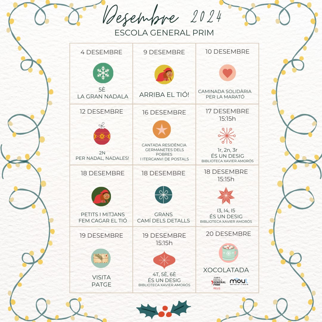 🎄✨ Benvolgudes famílies! ✨🎄 Ja s'apropa Nadal i a l'escola hem preparat un programa d'actes molt especial per celebrar-ho tots junts! Aquí teniu les dates i activitats que no us podeu perdre!
#ADNprim #totsfemescola #transformacióeducativa #tradició #Nadal2024 #publica #XEPR