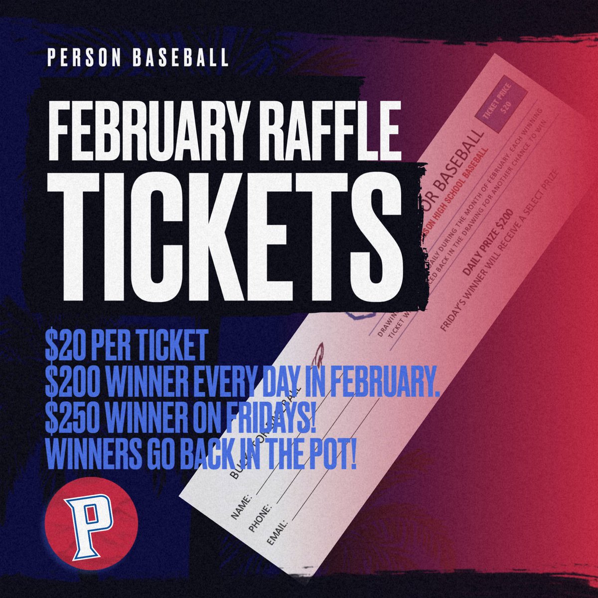 It’s time for annual February Bucks for Baseball Raffle!! Details below, see any baseball player or coach for tickets! Help us reach our goal this year with 28 chances to win big! If you win, your name goes back in to win some more…drawings are live on Facebook every day!