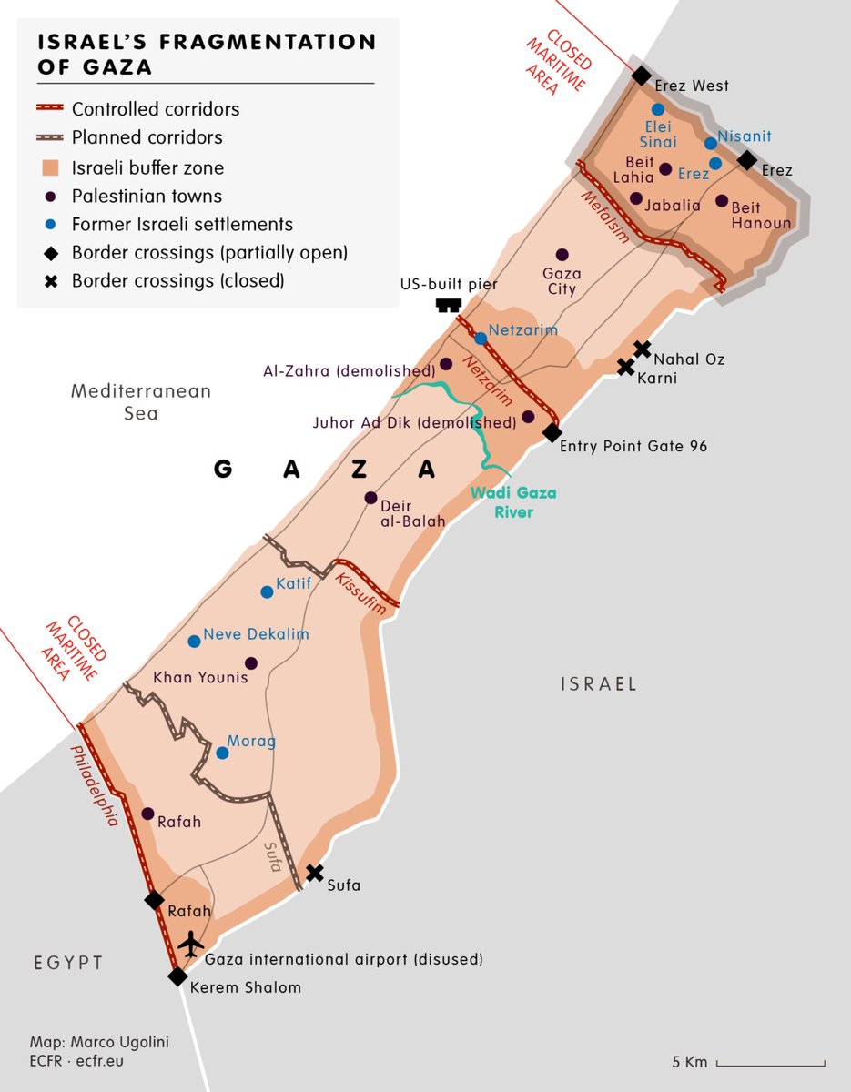 h_lovatt's tweet image. Along with a lot of in depth research and interviews, our new @ECFRMena report includes this custom made map showing Israel&apos;s deliberate strategy of fragmenting and cleansing Gaza ecfr.eu/publication/de…