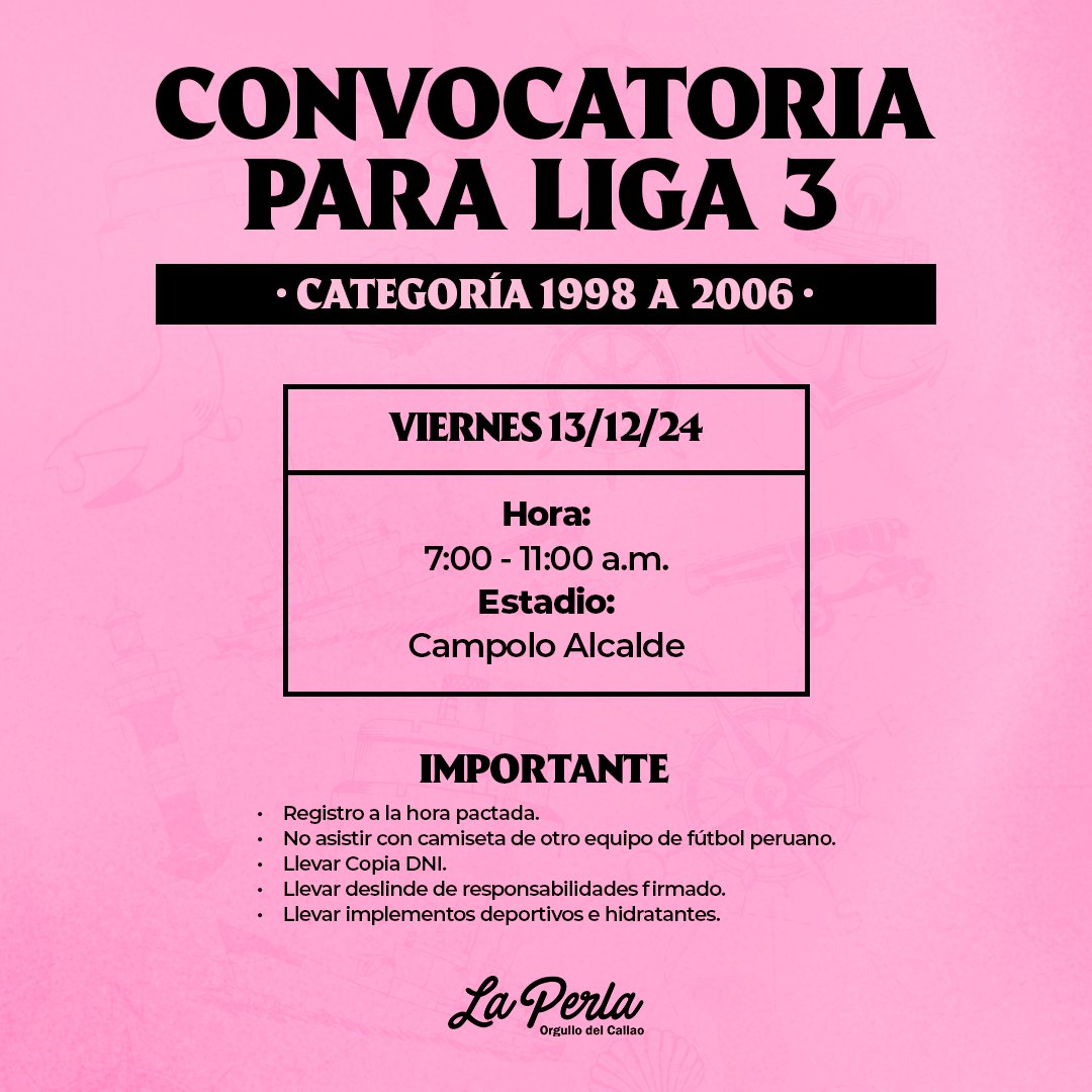 🚨 ¡Iniciaron las convocatorias para Liga 3! 🥅️

👤 Categorías 1998 a 2006
🗓️ Viernes 13 de diciembre
⏰ 7:00 a.m. - 11:00 a.m. (Llegar 30 minutos antes).
📍 Estadio Campolo Alcalde.
🚨 Llevar copia de DNI.
👚 Solo están permitidas las camisetas del Club Sport Boys Assn.

✅
