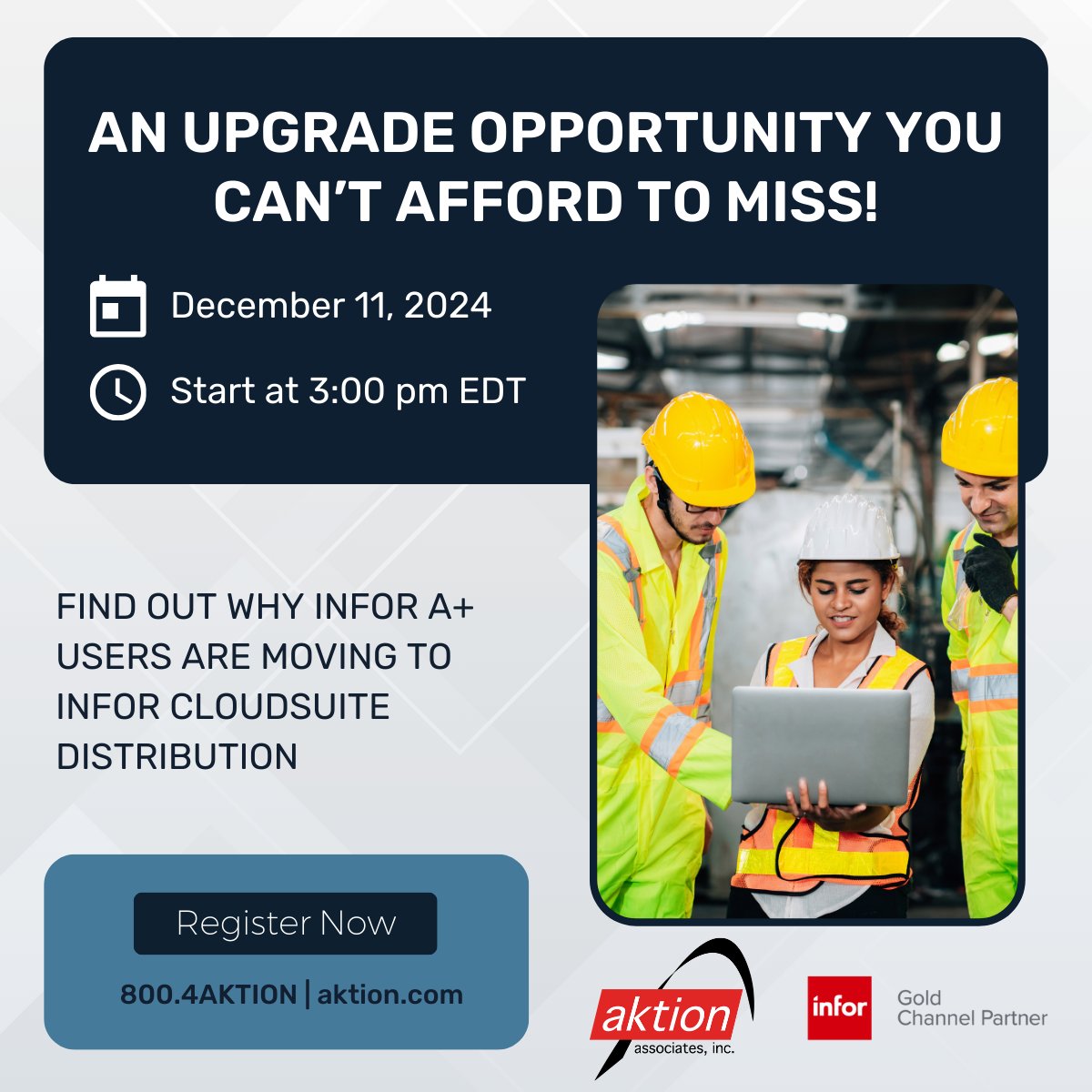 AktionFigures's tweet image. Calling all Infor A+ users! Let’s dive into why now’s the right time to future-proof your business! Don’t miss it – secure your spot today!

Register Now - event.on24.com/wcc/r/4724418/…

#CloudERP #InforDistribution #ERP #Distribution