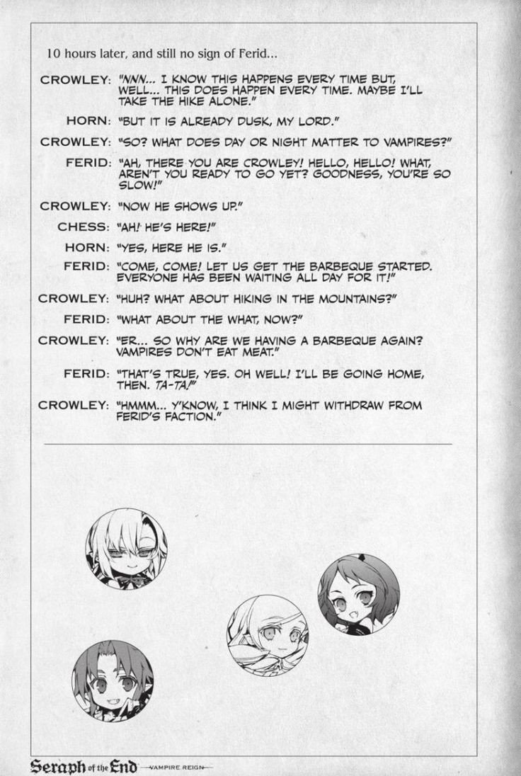 Mad666Love's tweet photo. Idk if you remember those little presentations at the end of the mangas,when they presented the characters with a little story. It was so silly and cute,I miss it very much😭💔
#crowleyeusford #feridbathory #chessbelle #hornskuld #OwariNoSeraph #seraphoftheend #終わりのセラフ https://t.co/a6QzneK05s
