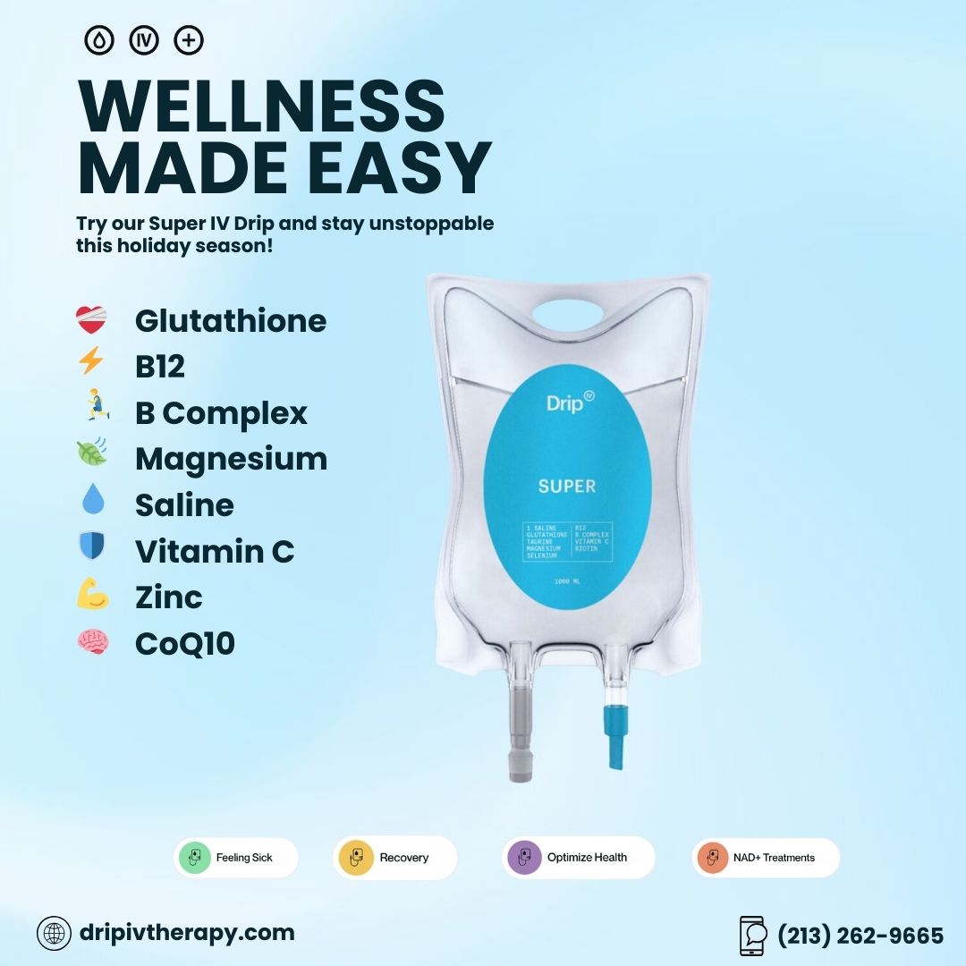 dripivtherapy's tweet photo. Fuel your body with the ultimate wellness boost! 💧✨ Our Super IV Drip is packed with powerful ingredients: Glutathione, B12, B Complex, Saline, Magnesium, Vitamin C, Zinc, and CoQ10.

Feel the difference from the inside out. Book your session today! 💪 #DripIVTherapy https://t.co/62XkVEijpv