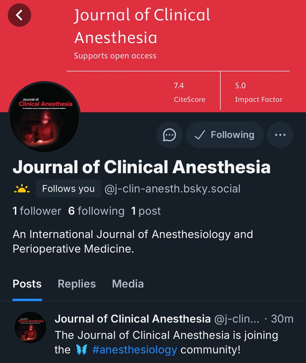 We are joining the 🦋community - and we'd love to see you there as well!

@ j-clin-anesth.bsky.social