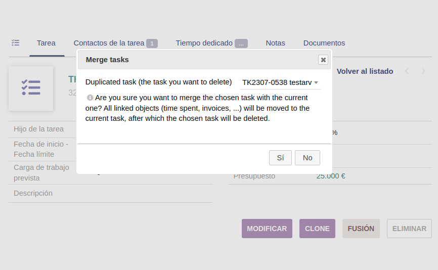 2byte's tweet image. En la versión 20 del #erp #crm #Dolibarr se ha añadido la posibilidad de fusionar tareas de proyectos #OrgullososDeSerSencillos