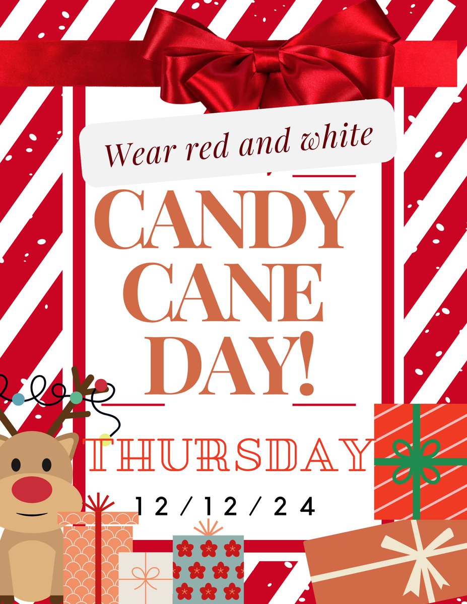 Tomorrow is CANDY CANE DAY at Nobel. Dress in red and white on Thursday, 12/12/24.