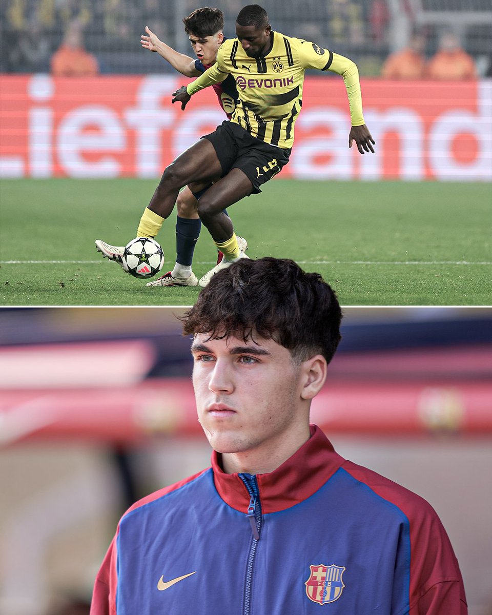 Pau Cubarsi standing up in strength to one of the strongest players playing in Europe, Serhou Guirassy 💪

17 years old 👏