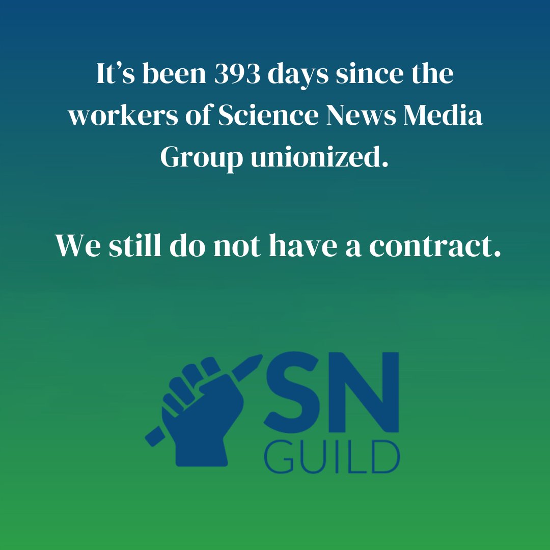 Science News Media Guild (@snmediaguild) on Twitter photo We’re working to negotiate a fair contract for our workers and remain hopeful we can achieve one.
We’re asking for remote work for all who choose, pay transparency/equity, AI protections, better parental and bereavement leave, sick time & more.
Let’s do this! <a href="/Society4Science/">Society for Science</a> We’re working to negotiate a fair contract for our workers and remain hopeful we can achieve one.
We’re asking for remote work for all who choose, pay transparency/equity, AI protections, better parental and bereavement leave, sick time & more.
Let’s do this! <a href="/Society4Science/">Society for Science</a>