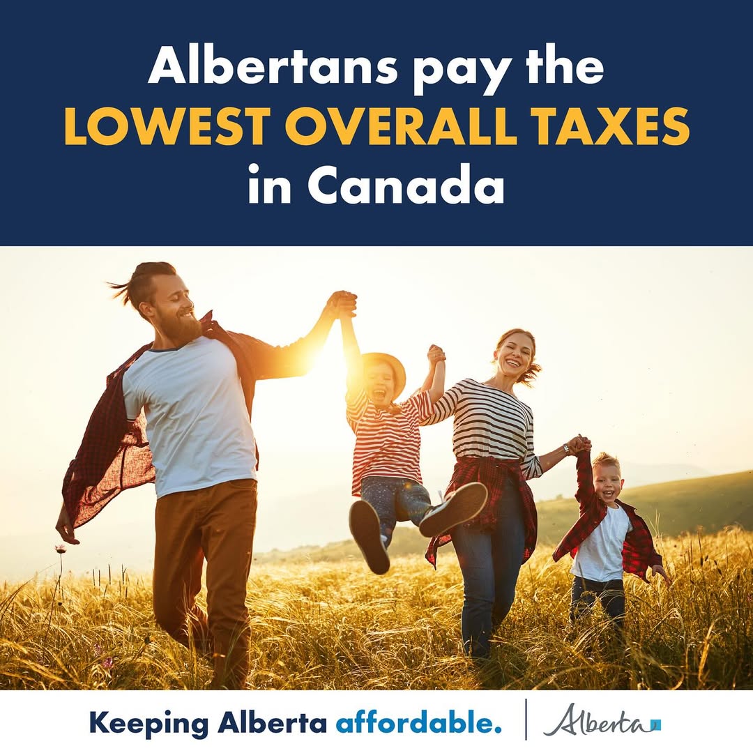 ConservativeBCC's tweet photo. Albertans enjoy the lowest overall tax rates in Canada, benefiting from lower income taxes, the absence of a provincial sales tax (PST), payroll taxes, and health premiums. https://t.co/t9uJkNL7Wc
