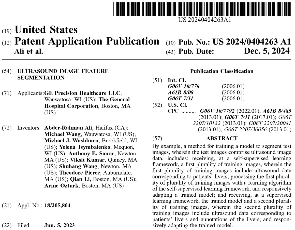Excited to share that our patent related to using self-supervised learning for liver segmentation in ultrasound images has been published! This work uses an approach that reduces the need for extensive manual image annotation while maintaining accuracy. shorturl.at/rNhlP
