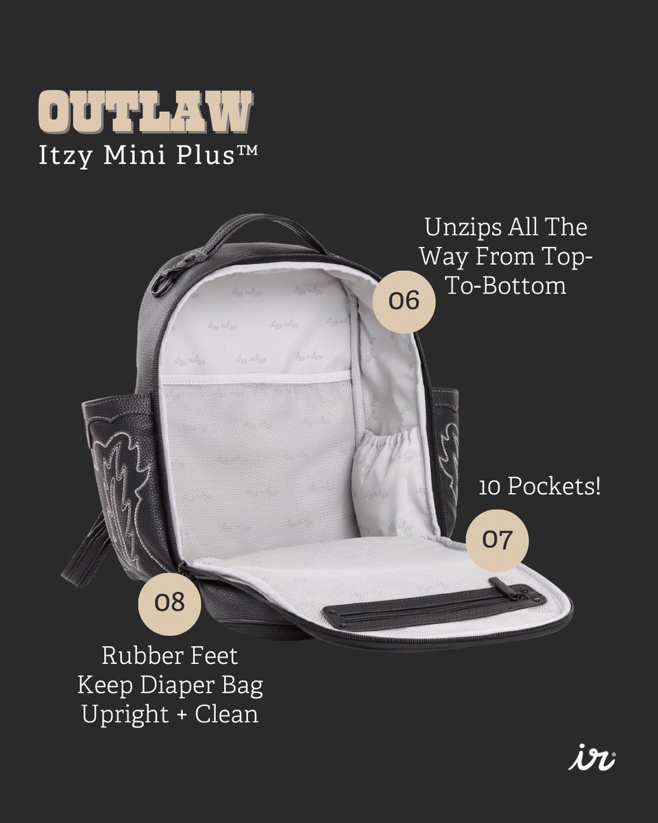 Wanted: for being soo organized! 🤭👀 Meet the newest addition to our viral Nash Collection: 𝑶𝒖𝒕𝒍𝒂𝒘 𝑰𝒕𝒛𝒚 𝑴𝒊𝒏𝒊 𝑷𝒍𝒖𝒔 🖤 

Grab your boots + mosey on over to our website to pre-order your Outlaw Itzy Mini Plus™ Diaper Bag today! bit.ly/3ONj1Ey