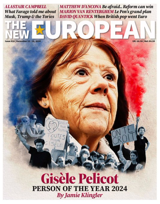 George Mann (@sgfmann) on Twitter photo The New European: Gisèle Pelicot -   Person of the Year 2024 #TomorrowsPapersToday The New European: Gisèle Pelicot -   Person of the Year 2024 #TomorrowsPapersToday