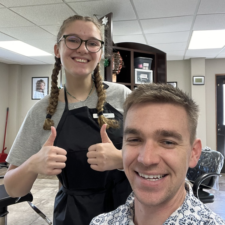 It's my 3rd year of having a student at FHNW cut my hair for Topside Tipoff! This year Sakari Newman took the challenge and did a fantastic job! If you need a trim this week, call the college at 785-890-1555!