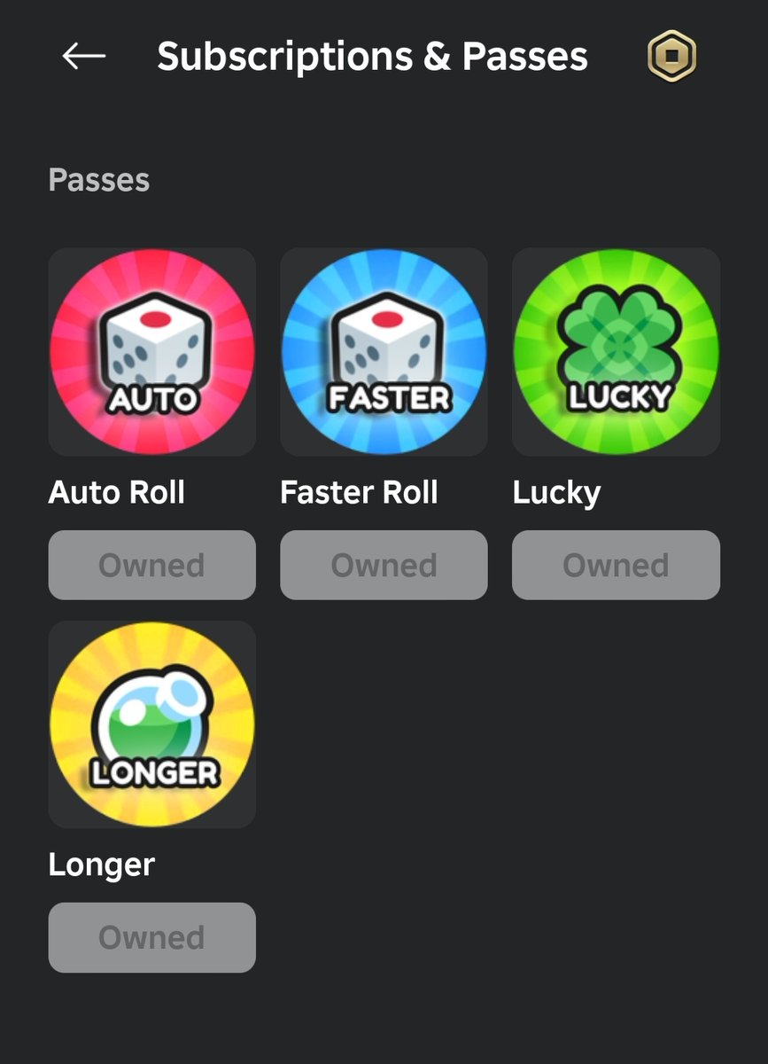 CreatBloxStudio's tweet photo. GamePass prices💸

Auto Roll🎲 - 29RBX
Faster Roll💨 - 49RBX
Lucky🍀 - 99RBX
Longer Potions🍵 - 149RBX https://t.co/ftuVgV6XjE