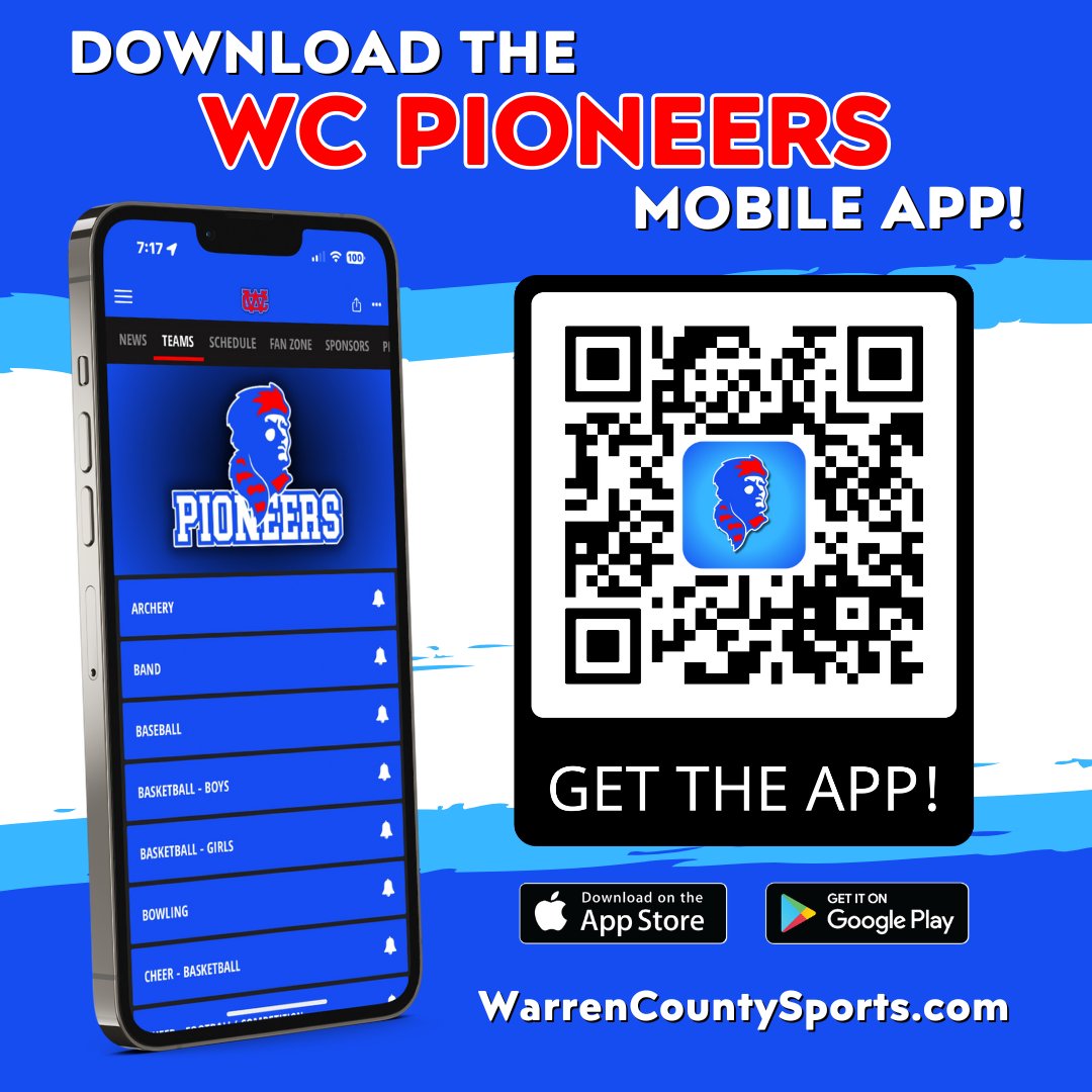🚨🚨 LAUNCHING TODAY!  #PIONEERNATION, our new WCPioneers mobile sports app is HERE and ready!  The WC Pioneers app and partner website warrencountysports.com is your ONE STOP SHOP for all things Pioneers!